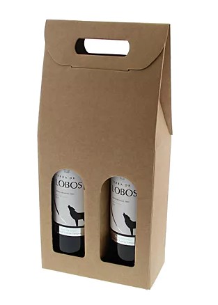 Wijn draagdoos 2-fles 180x90x380mm Kraft