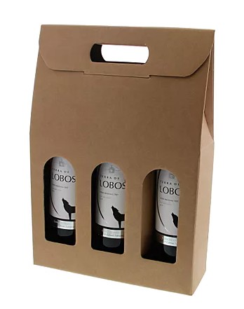 Wijn draagdoos 3-fles 270x90x380mm Kraft