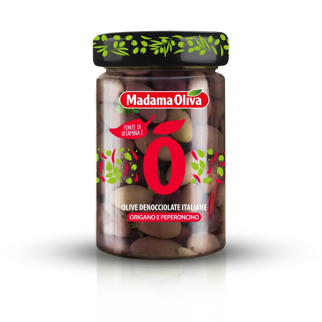 Madama Oliva Olive Denocciolate Italiane Origano e Peperoncino 327ml