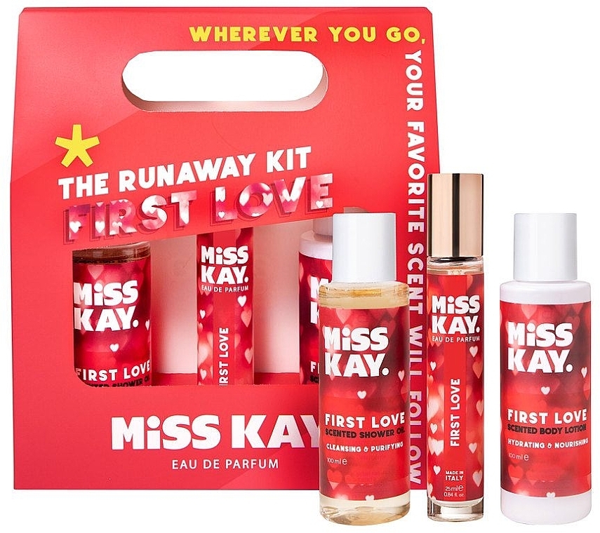 Miss Kay. The Runaway Set First Love (Body Care kit) 1 x 25ml
2 x 100ml